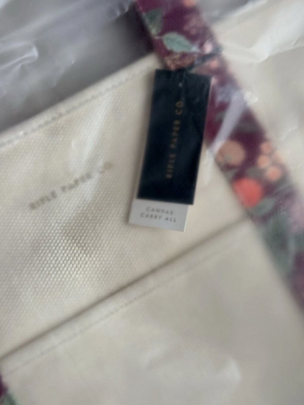 NWT Rifle Paper Co Canvas Carry All Tote Bag | Dahlia Floral Print Straps - Picture 3 of 3